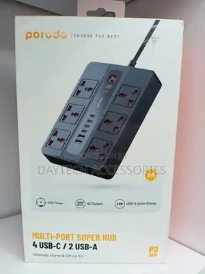 Porodo 6 Ac 5 Usb Usb-c Pd Multiport Socket - Black