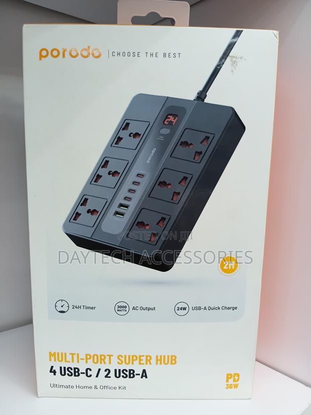 Porodo 6 Ac 5 Usb Usb-c Pd Multiport Socket - Black