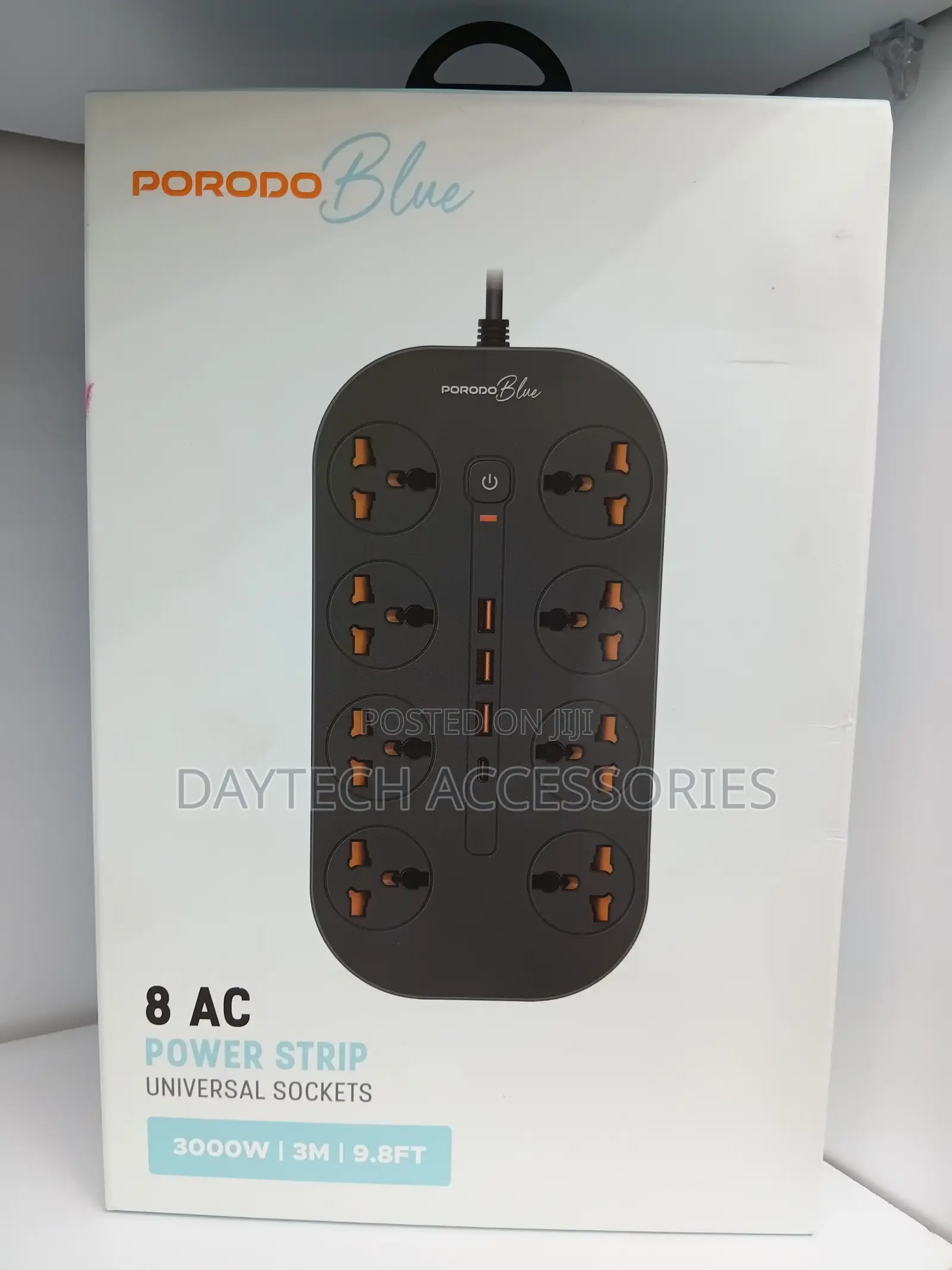 This Is Porodo Blue 8ac Power Strip Featuring Eight Universal Sockets