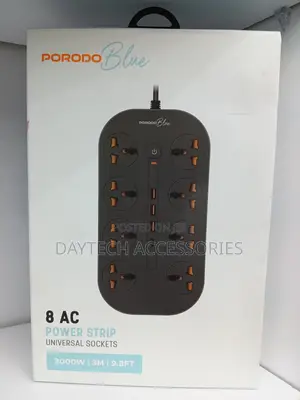 This Is Porodo Blue 8ac Power Strip Featuring Eight Universal Sockets