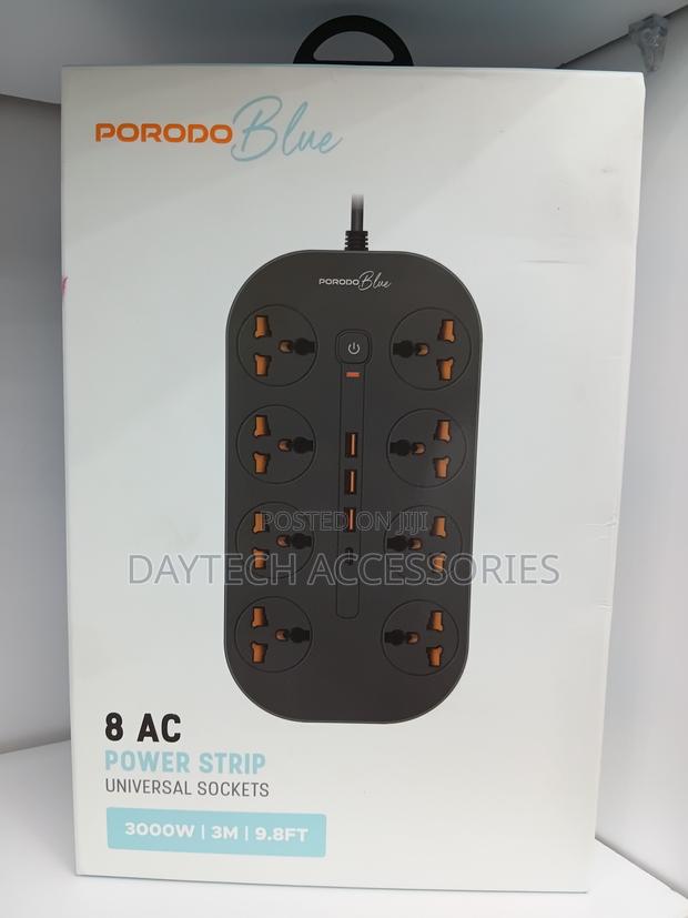 This Is Porodo Blue 8ac Power Strip Featuring Eight Universal Sockets