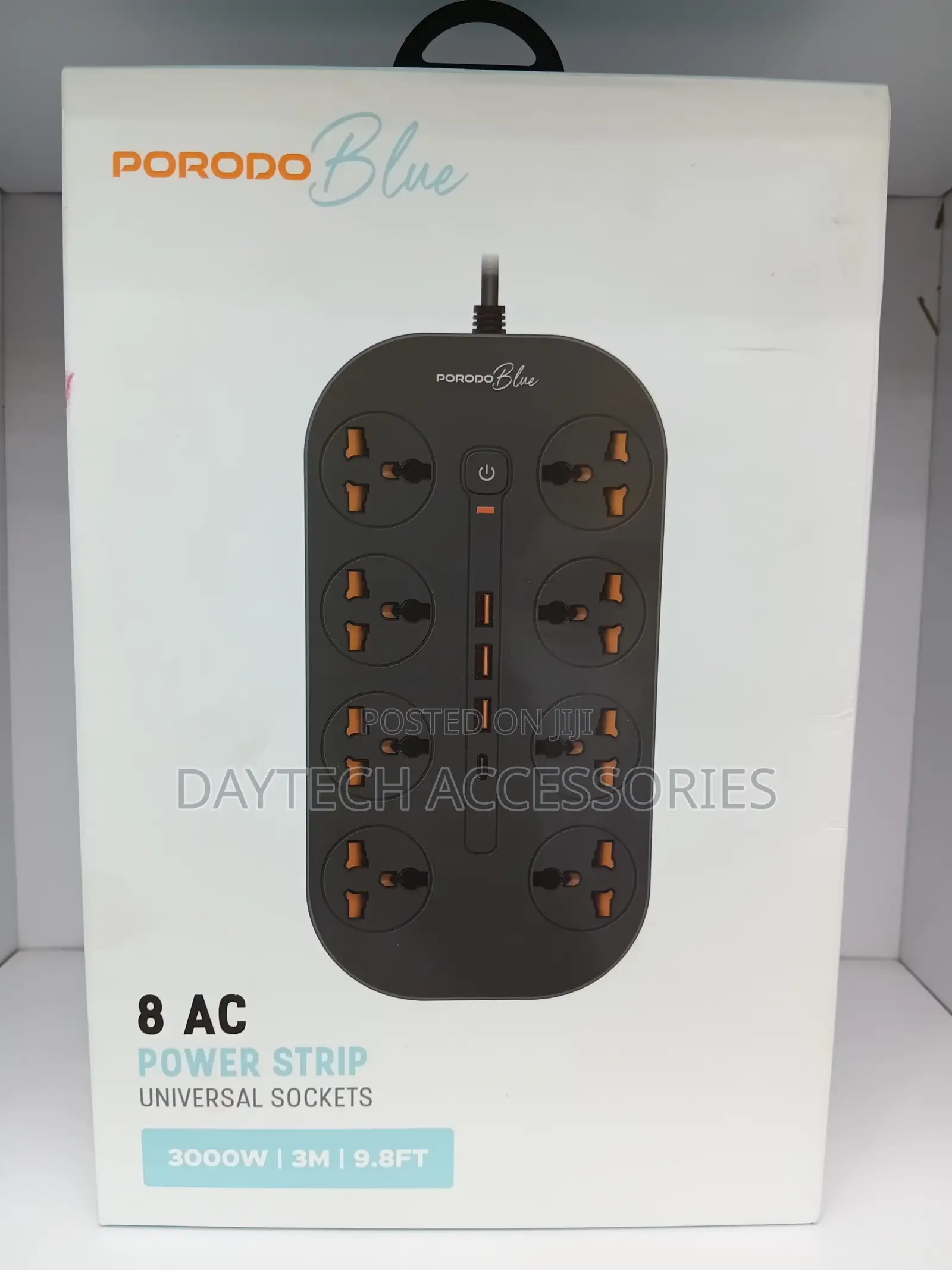 This Is Porodo Blue 8ac Power Strip Featuring Eight Universal Sockets