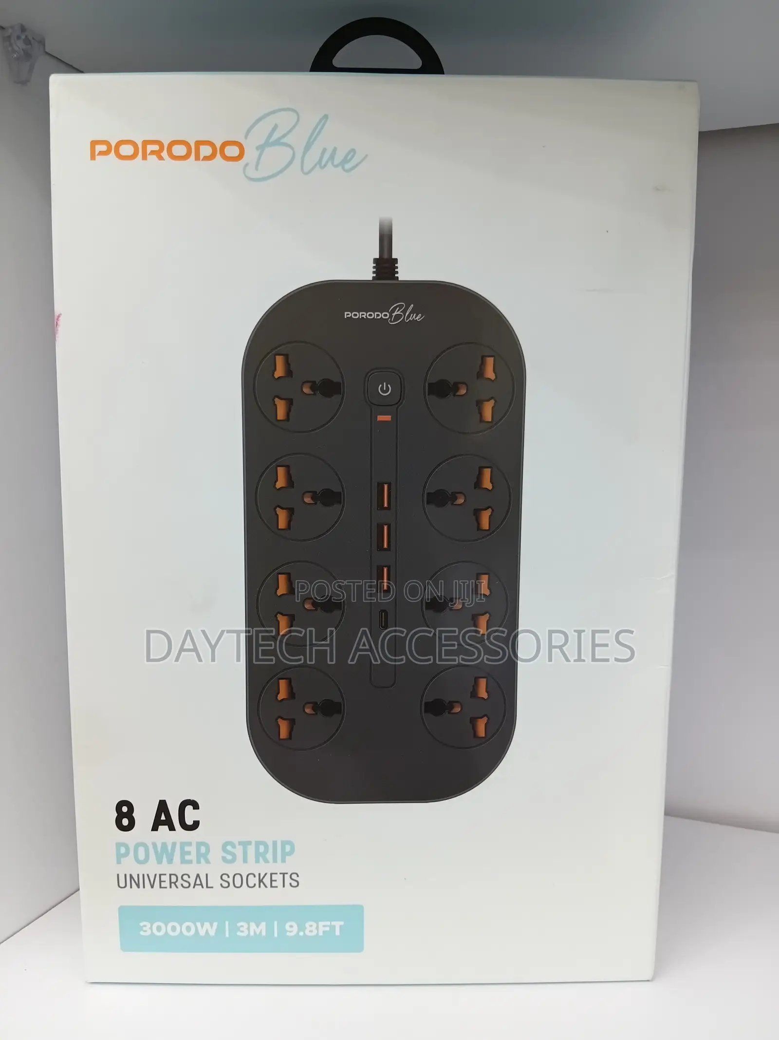 This Is Porodo Blue 8ac Power Strip Featuring Eight Universal Sockets