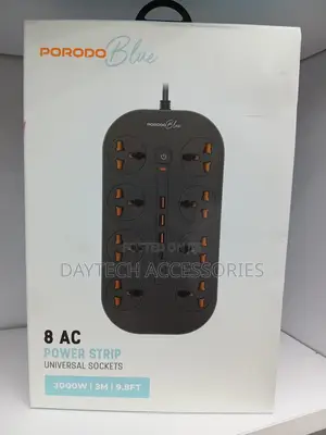 Porodo Blue 8 Ac Power Socket With X1 Usb-C X3 Usb-a Port Uk.