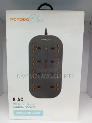 Porodo Blue 8 Ac Power Strip Universal Socket - Multicolor