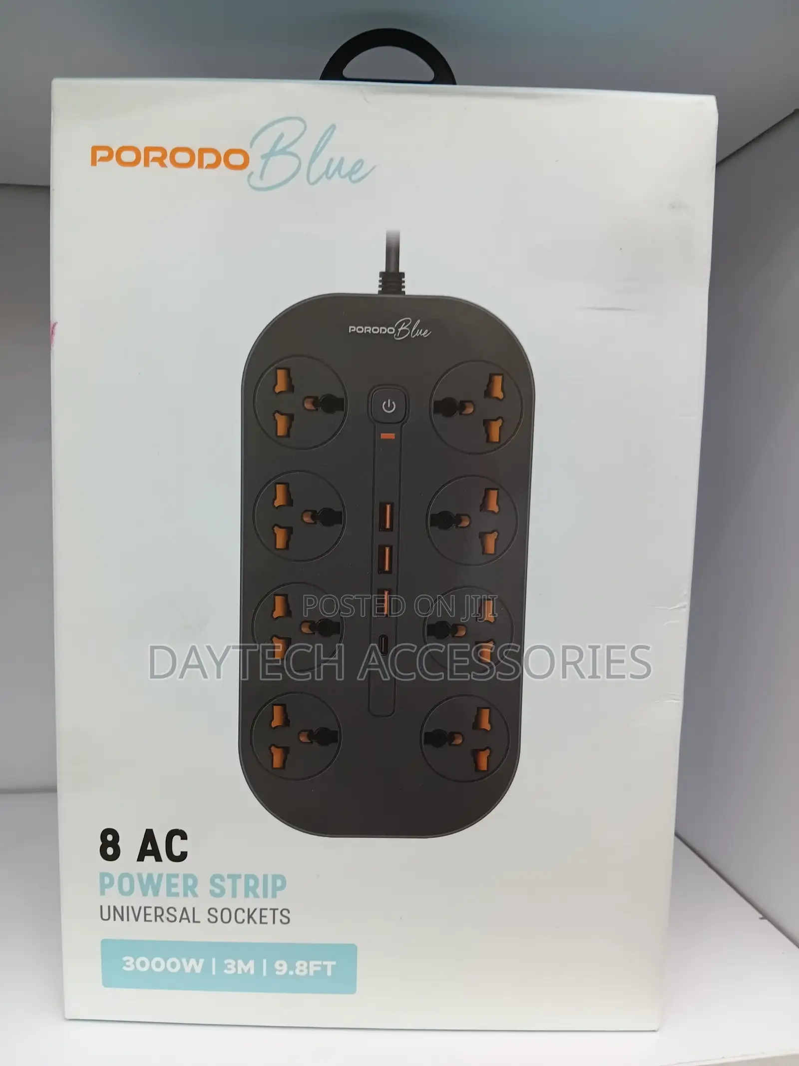Porodo Blue 8 Ac Power Strip Socket - Black