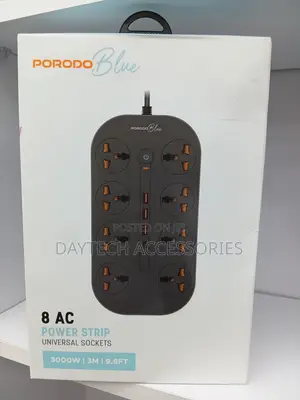 Porodo Blue 8 Ac Power Strip Socket - Black