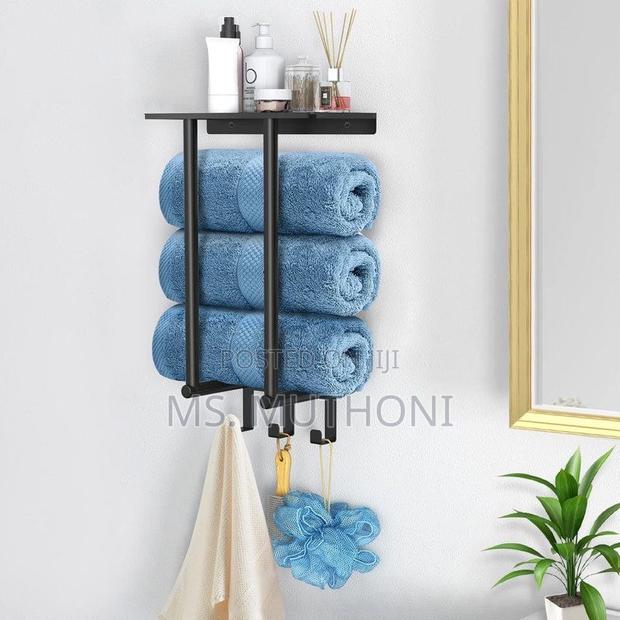 Space Saving Wall Mounted Bathroom Towel Storage Rack - thumbnail 2