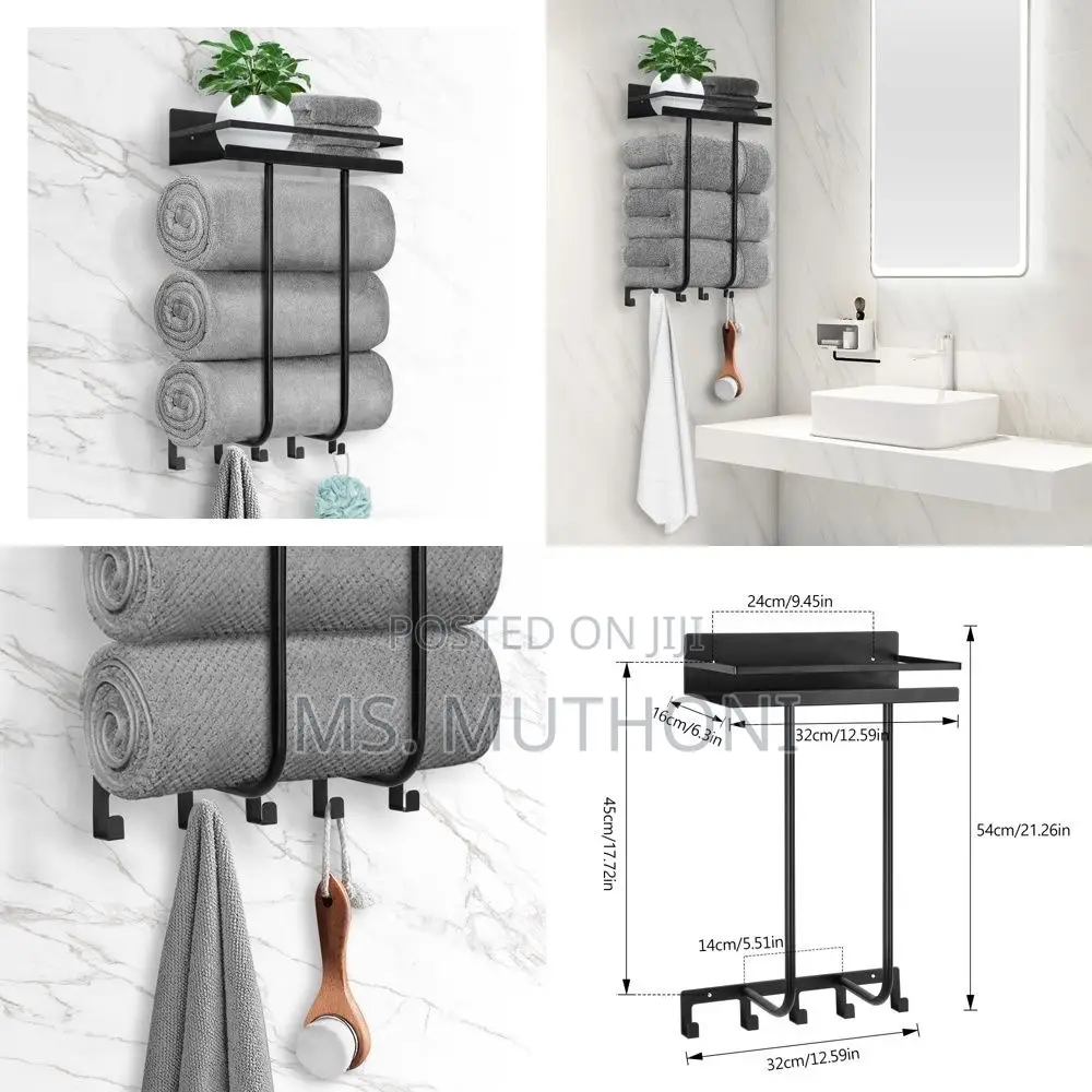 Space Saving Wall Mounted Bathroom Towel Storage Rack