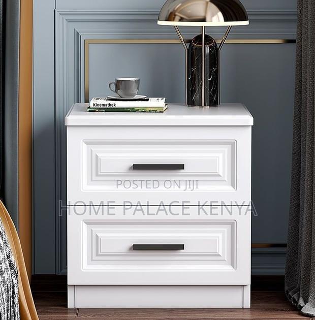 Nightstand; Solid White Oak Bedside Table With Black Handles