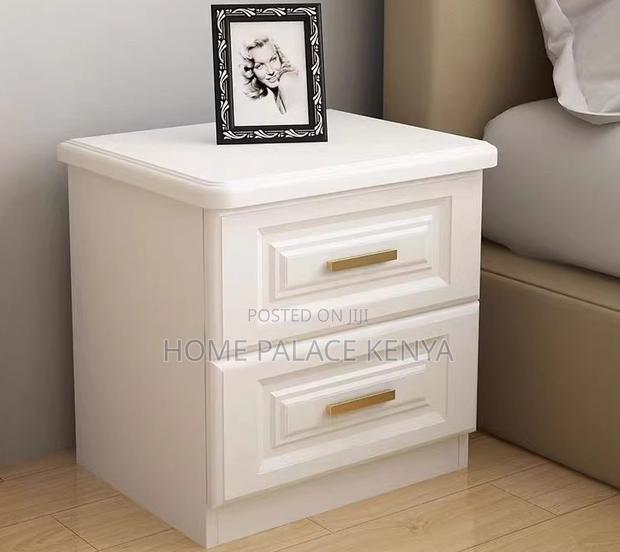 Nightstand; Solid White Oak Bedside Table With Black Handles - thumbnail 2