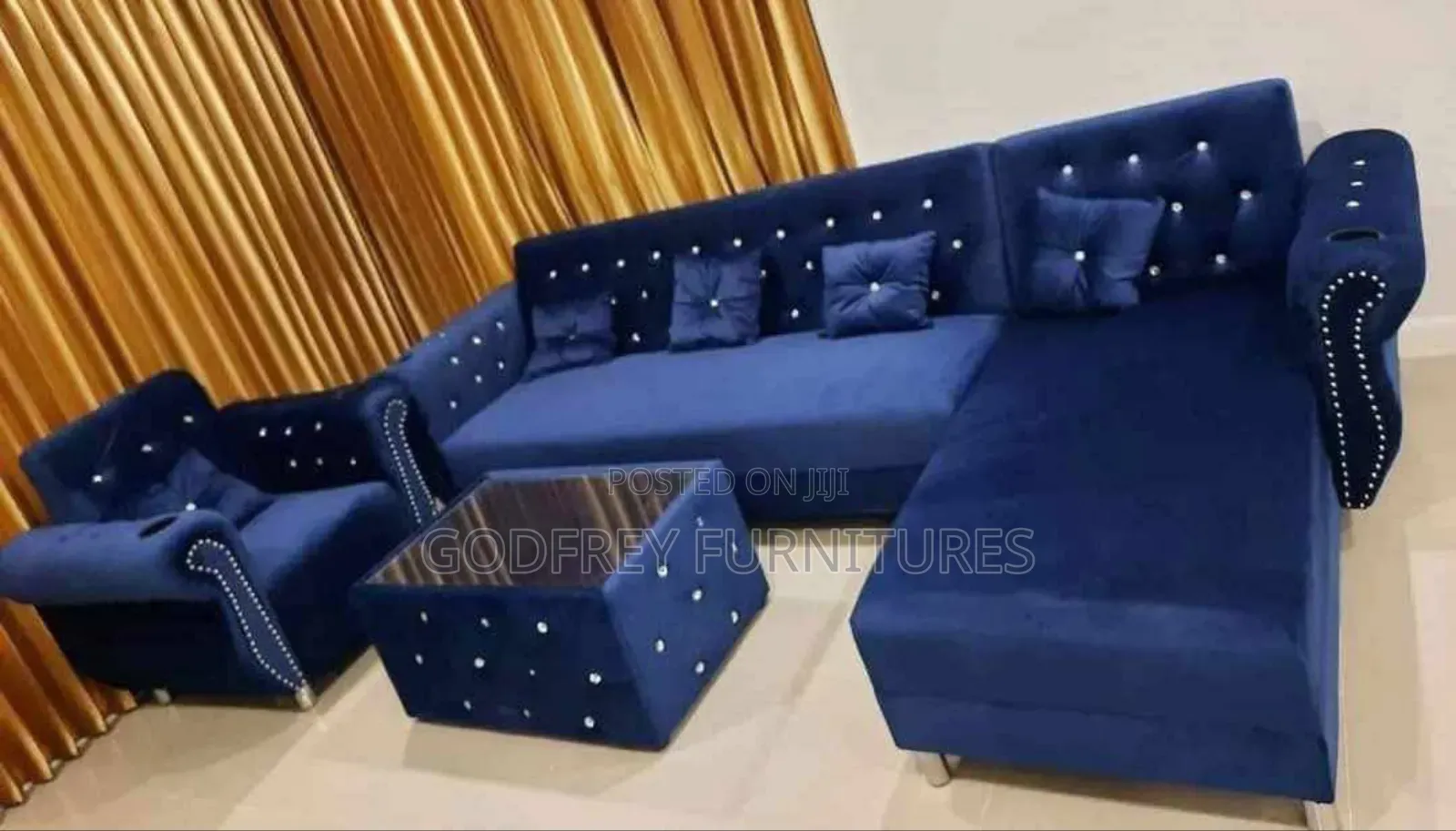 Blue L Shaped Sofa