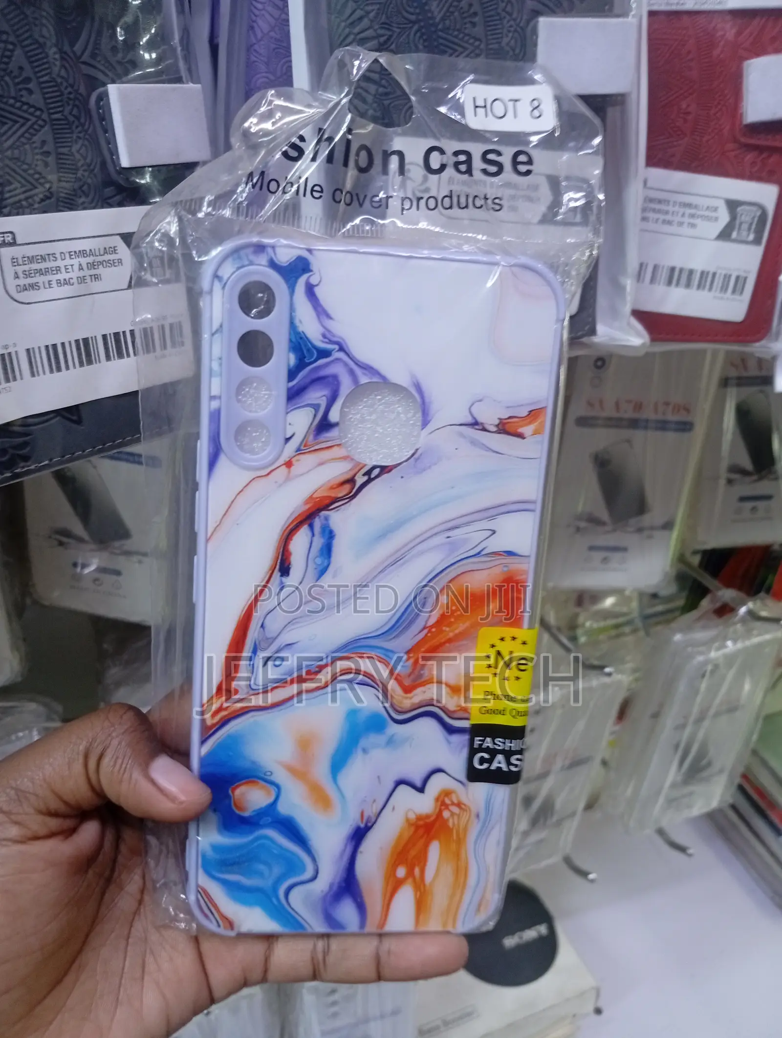 Infinix Hot 8, Fluid Design of White, Blue, and Orange Swirls Case
