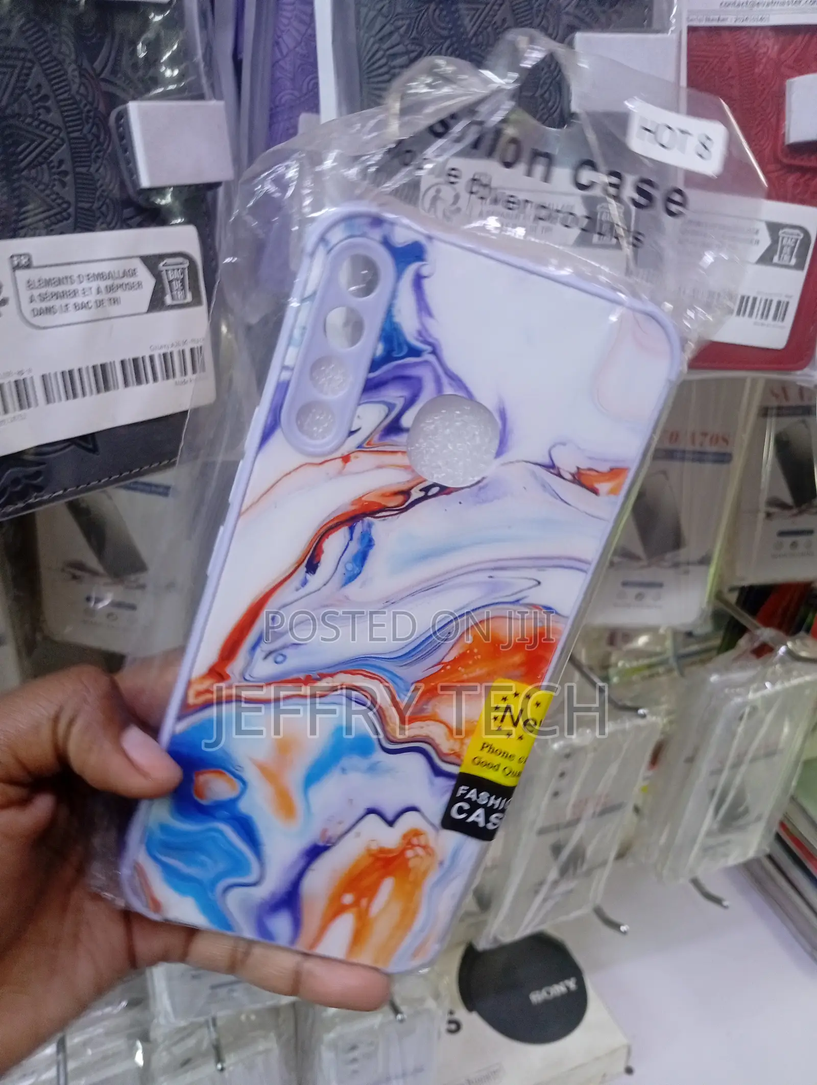 Infinix Hot 8, Fluid Design of White, Blue, and Orange Swirls Case