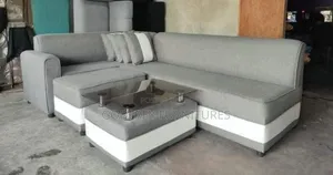 Grey and White L Shaped With Leg Rest