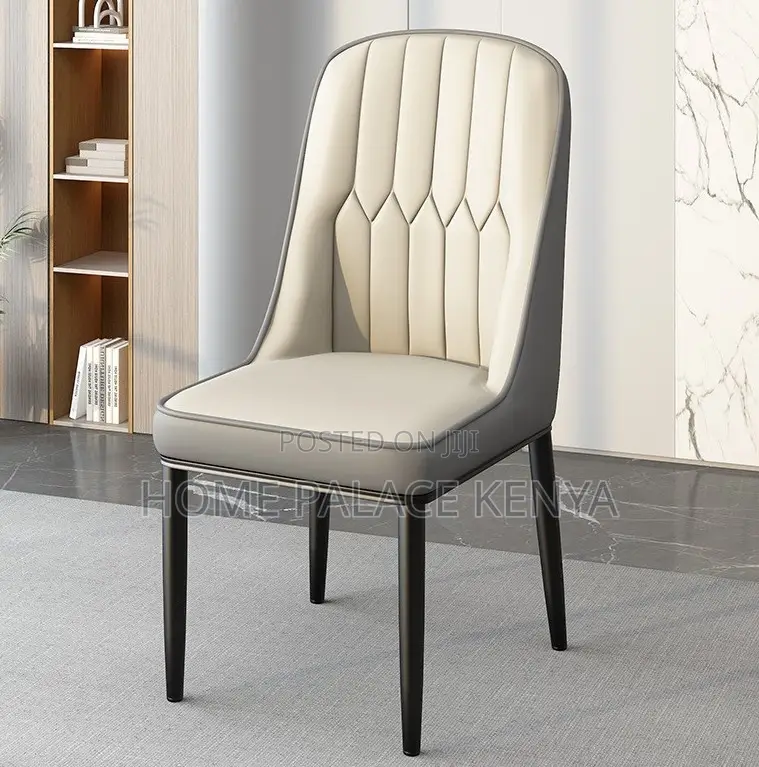 Dining Chair: Two Toned Leather All Padded Chair With Metallic Legs
