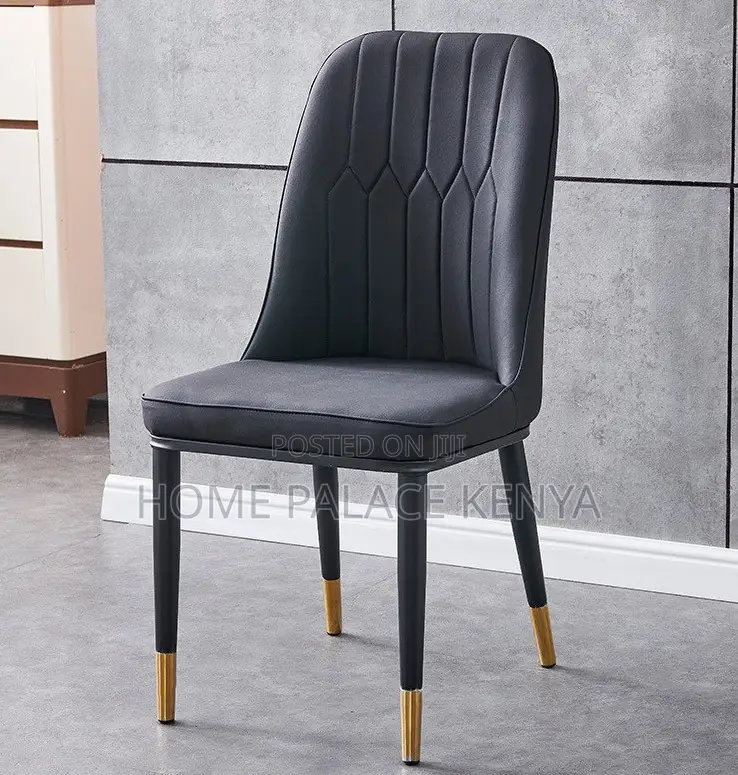 Dining Chair: Two Toned Leather All Padded Chair With Metallic Legs