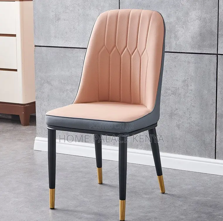 Dining Chair: Two Toned Leather All Padded Chair With Metallic Legs