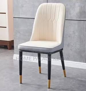 Dining Chair: Two Toned Leather All Padded Chair With Metallic Legs
