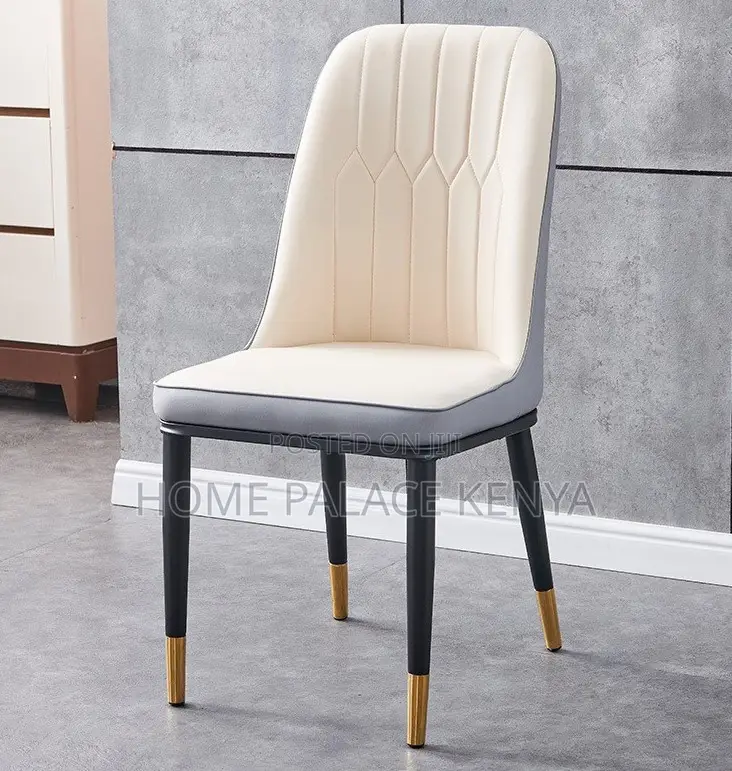 Dining Chair: Two Toned Leather All Padded Chair With Metallic Legs