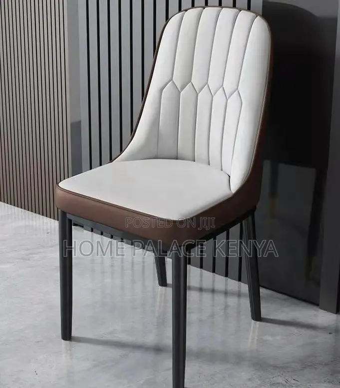 Dining Chair: Two Toned Leather All Padded Chair With Metallic Legs