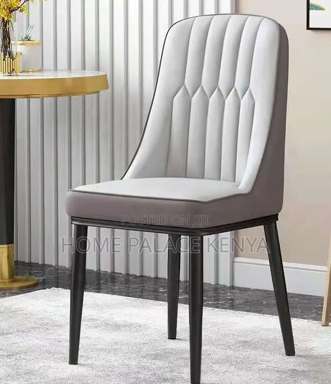 Dining Chair: Two Toned Leather All Padded Chair With Metallic Legs