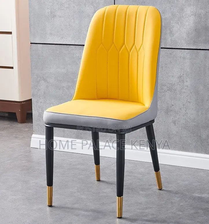 Dining Chair: Two Toned Leather All Padded Chair With Metallic Legs