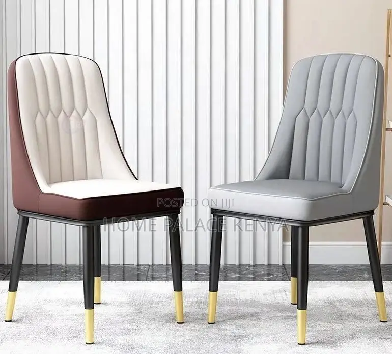 Dining Chair: Two Toned Leather All Padded Chair With Metallic Legs