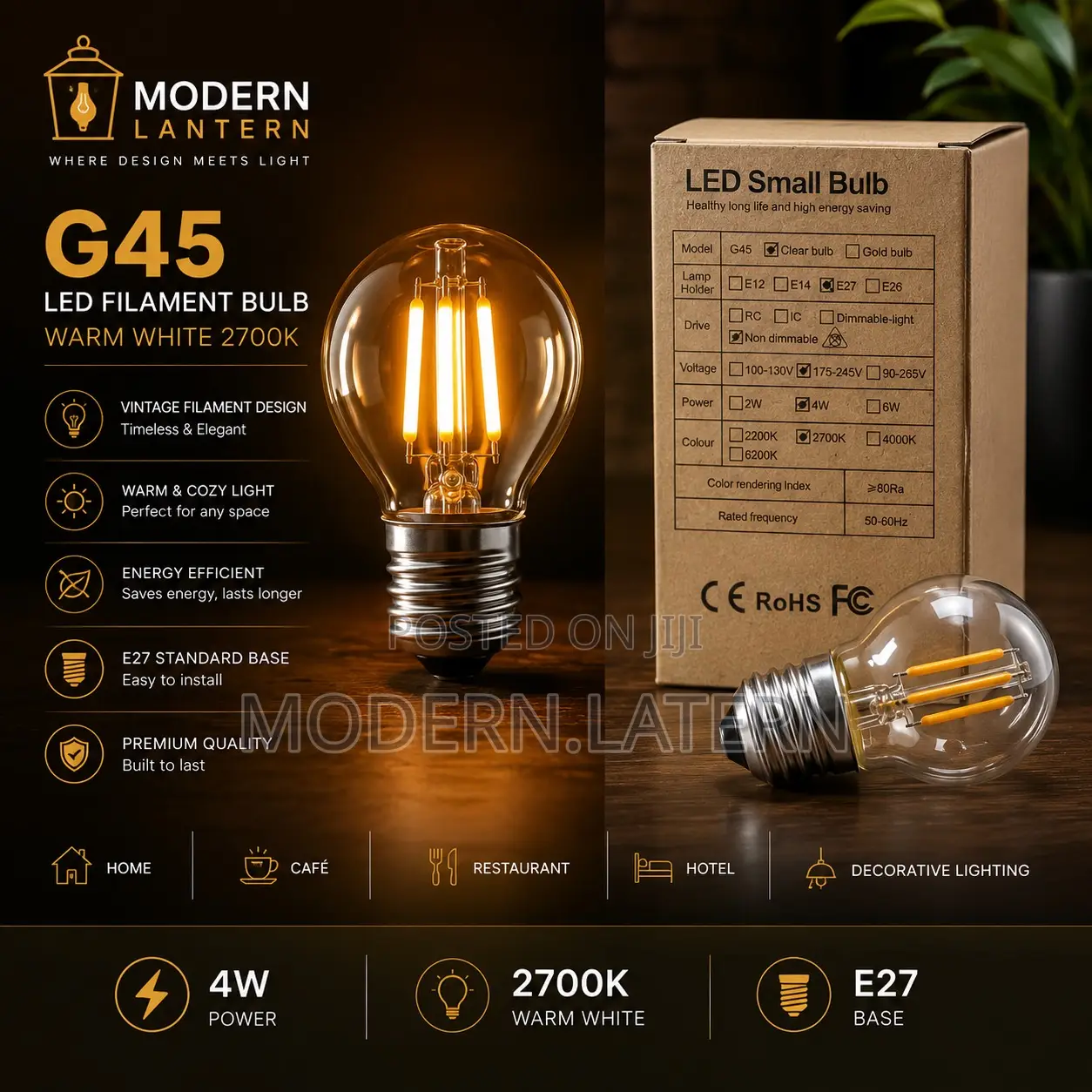 Modern Latern G45 Clear Filament Led Bulb E27