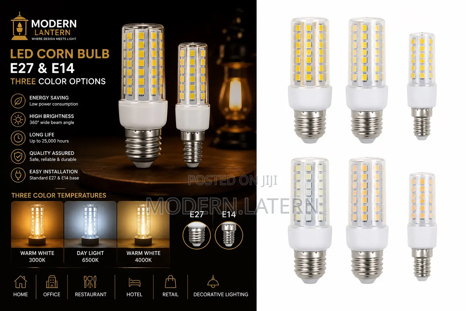 Modern Latern Led Corn Bulb E27 E14 | Ww, Cool White Daylight