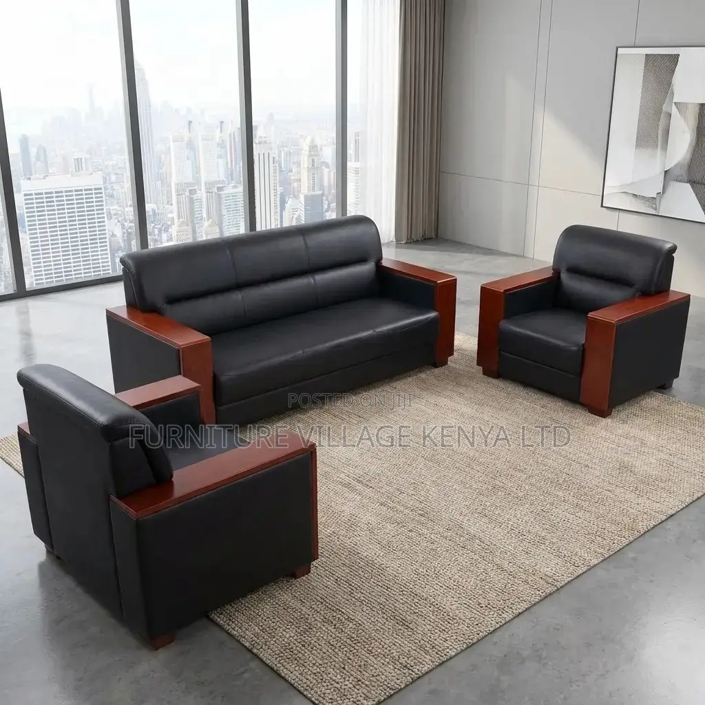 5-Seater Leather Black Office Sofa.
