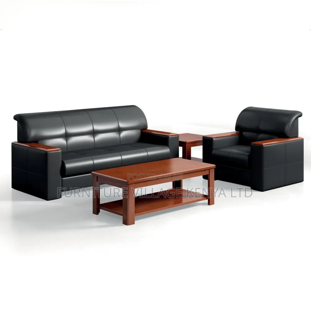 5-Seater Leather Black Office Sofa.