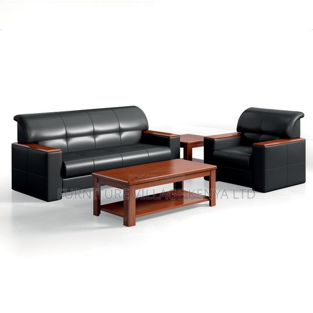 5-Seater Leather Black Office Sofa. - thumbnail 4