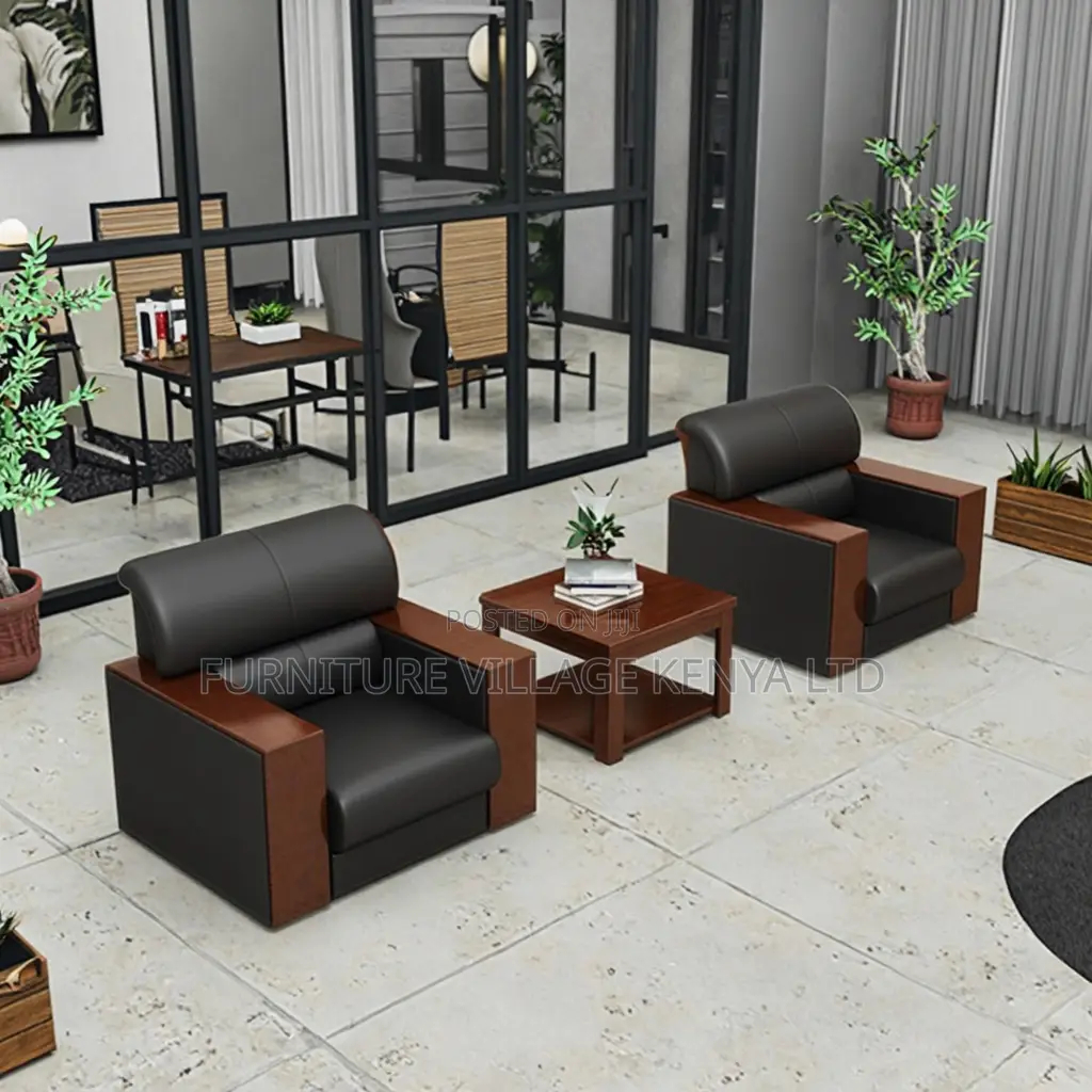 5-Seater Leather Black Office Sofa.
