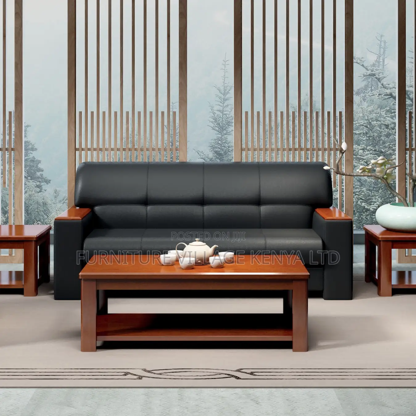 5-Seater Leather Black Office Sofa.