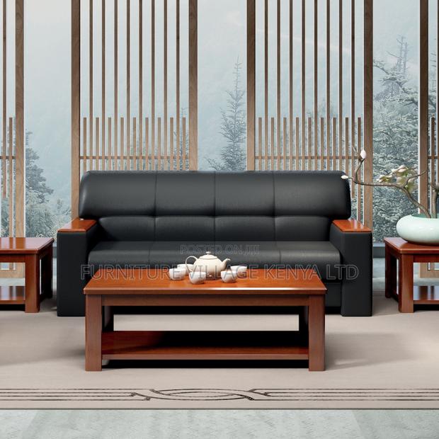5-Seater Leather Black Office Sofa. - thumbnail 7