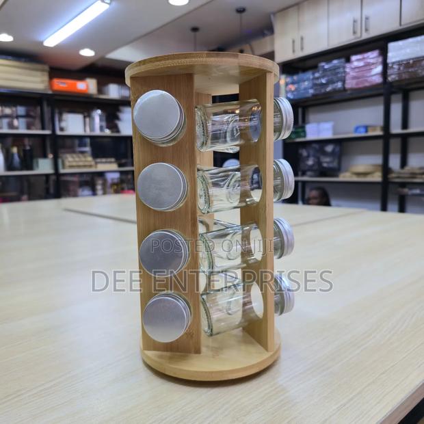 12-Piece Spice Jar Set With Rotating Bamboo Rack