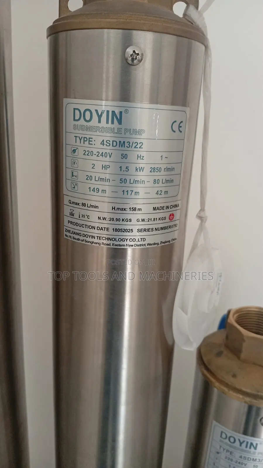 Doyin 4sdm3/22 2hp 4800l/Hr 158mtrs Head Ac Submersible Pump