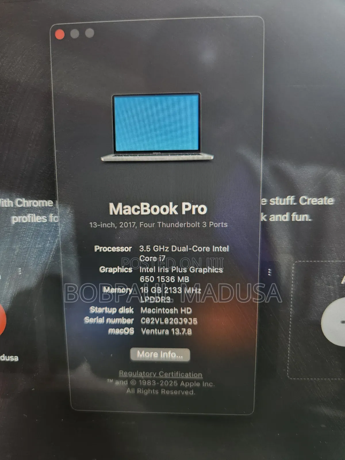 Laptop Apple MacBook 2017 16GB Intel Core i7 SSD 256GB