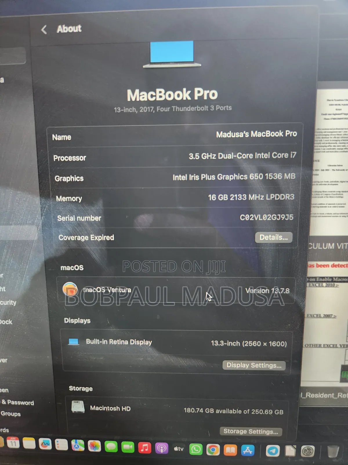 Laptop Apple MacBook 2017 16GB Intel Core i7 SSD 256GB