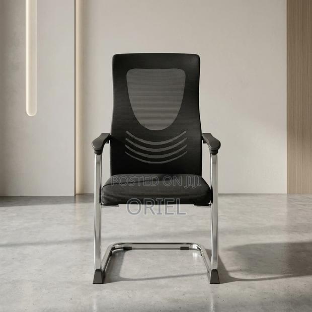 Office Chair : Breathable Black Mesh Office Visitor Waiting Chair - thumbnail 4