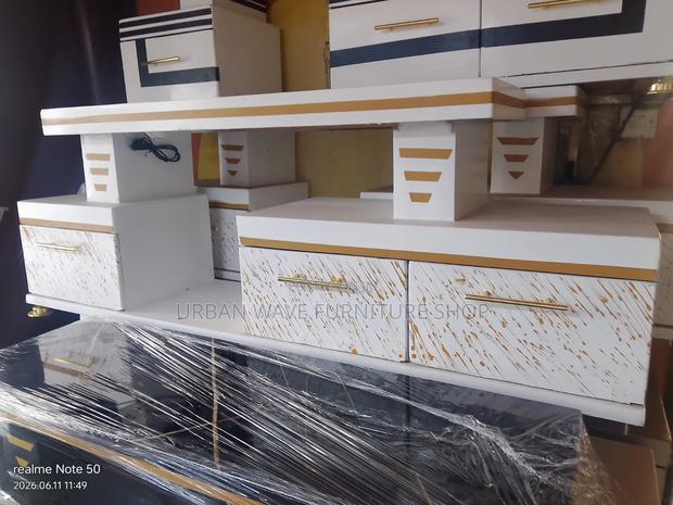 Goldish Striped Tv Shows Cabinet