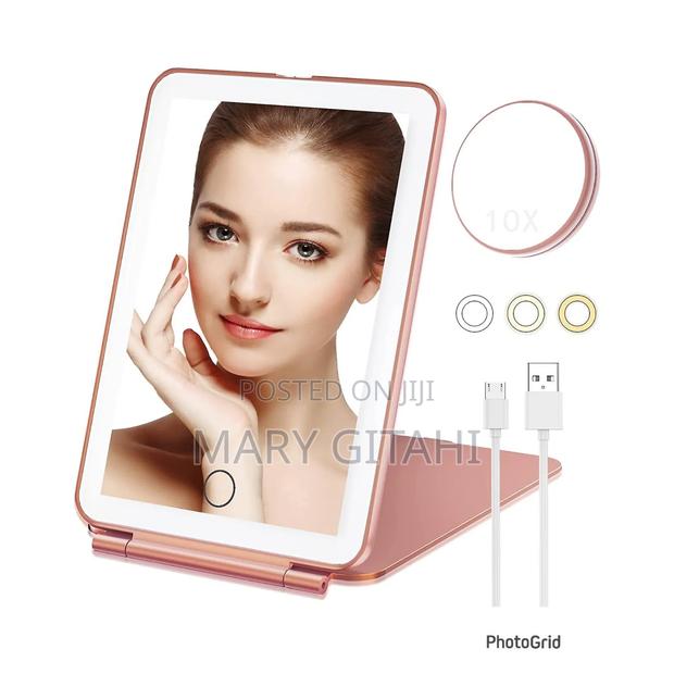 Rechargeable Led Travel Tablet Vanity Mirror Pink