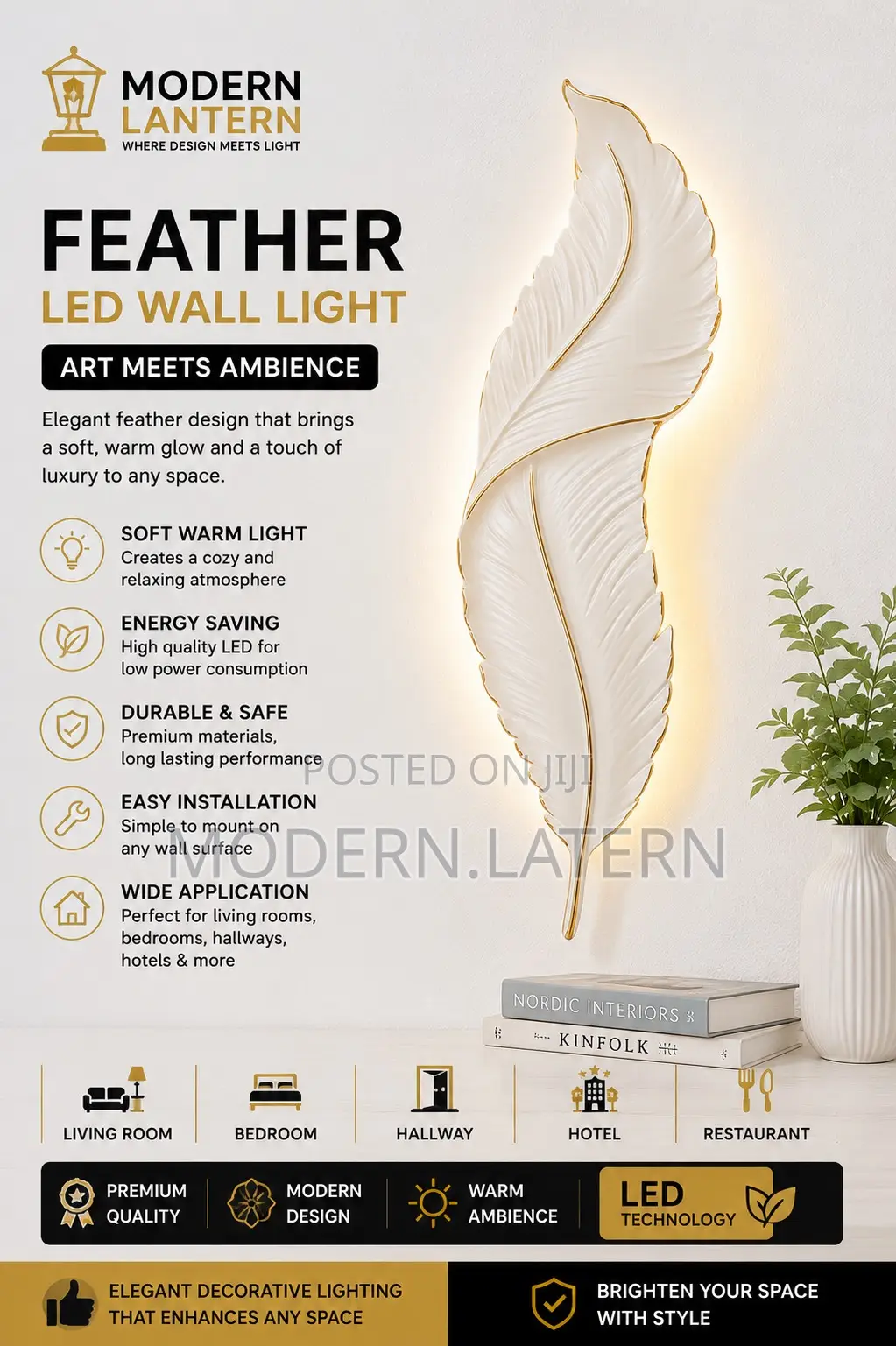 Modern Latern Feather Led Wall Light Decorative Wall Lamp 650mm