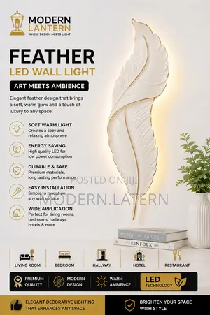 Modern Latern Feather Led Wall Light Decorative Wall Lamp 650mm