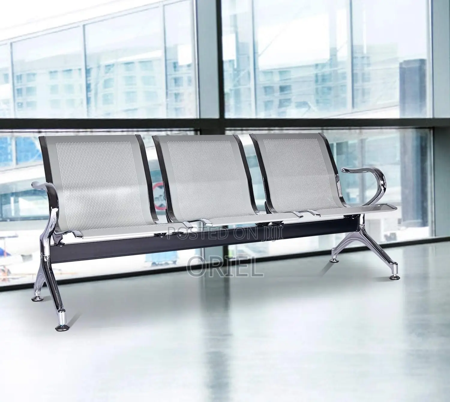 Office Bench : Heavy Duty 3-Link Steel Waiting Bench