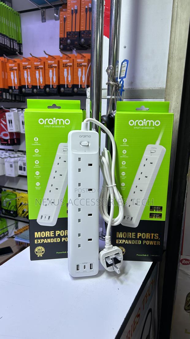 Oraimo Powerhub 2 Extension Socket 4 Ac + 3 Usb Ports 3250w
