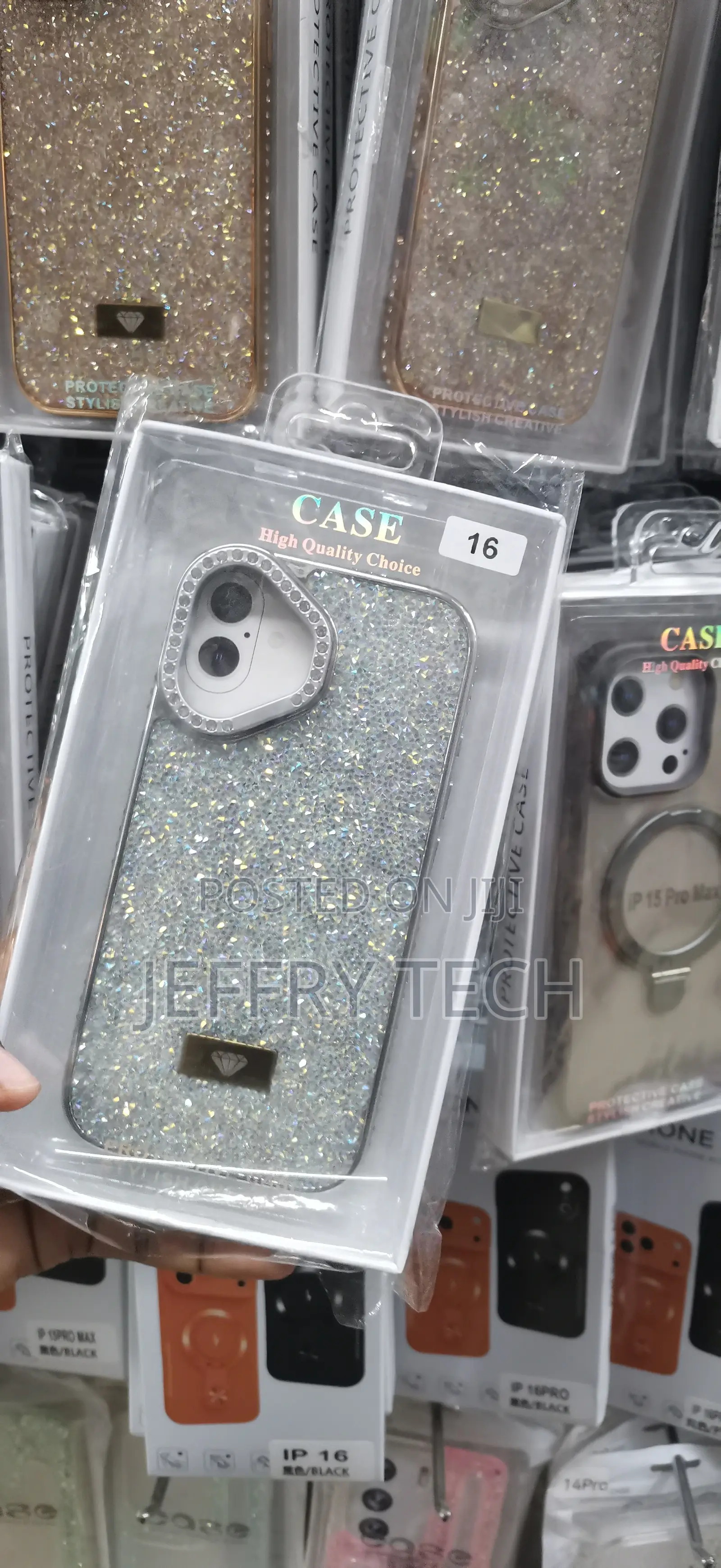 iPhone 16 Silver, Warovski-Style Diamond Glitter Cover
