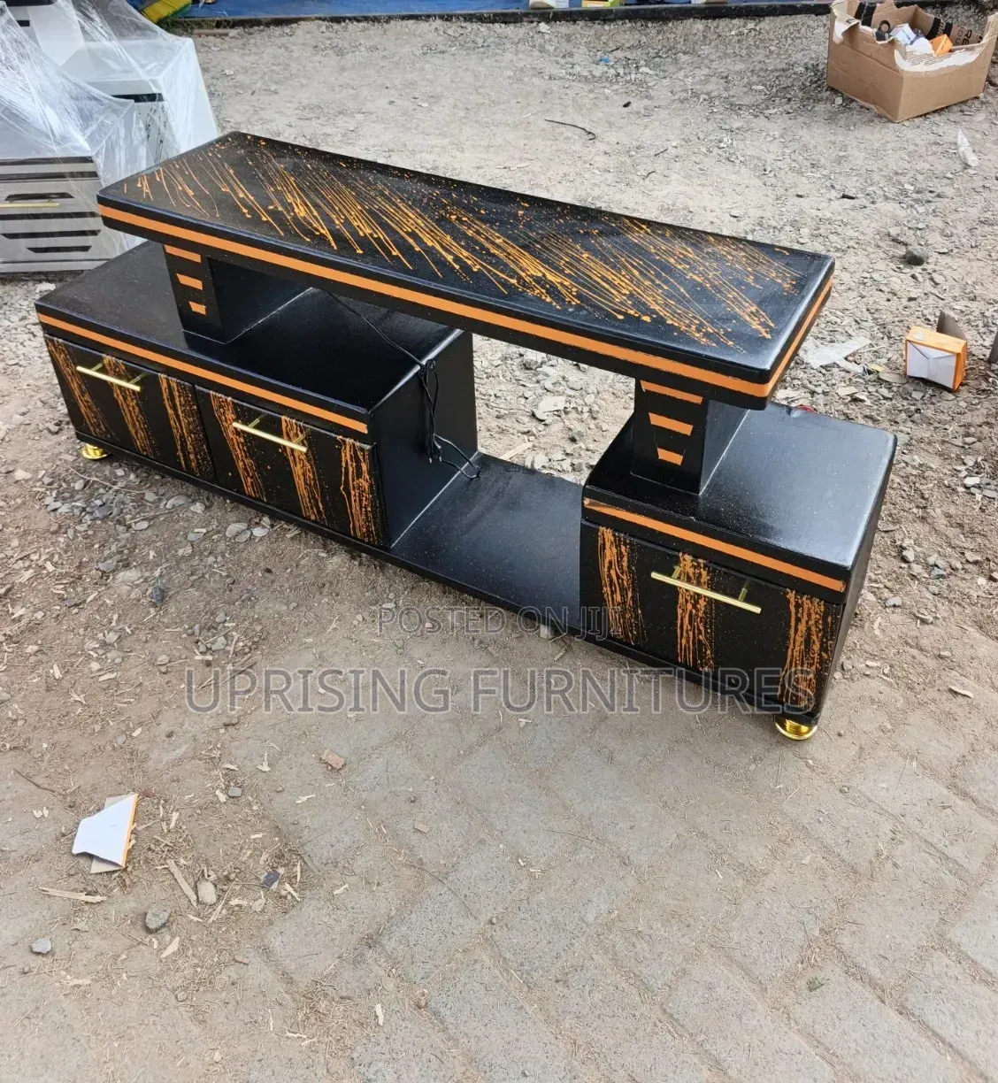 Opulent Black Tv Stand Black Gold With Led Lights