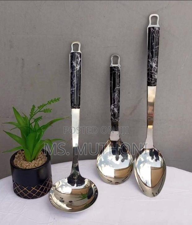 3 PCS Heavy Gauge Gold / Silver Stainless Cooking/ Serving Spoons - thumbnail 2